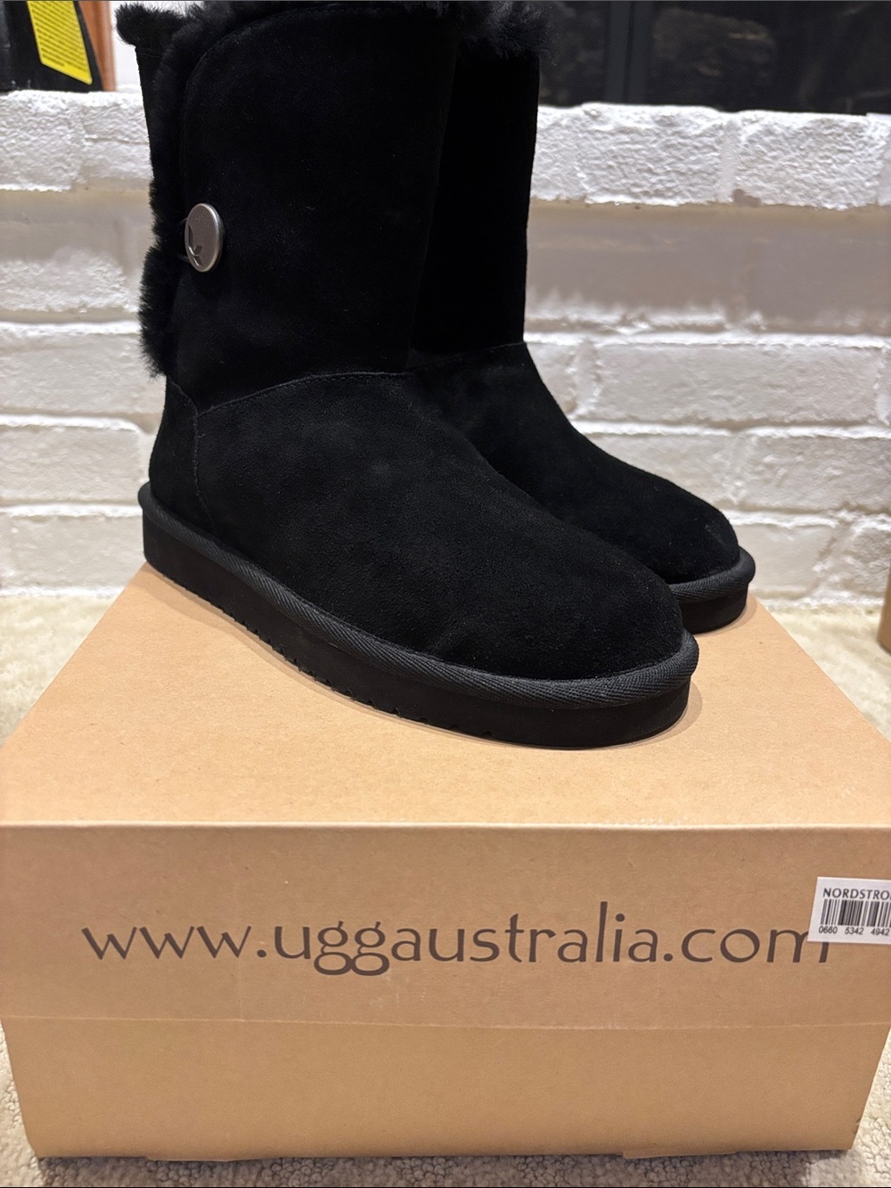 UGG Black Suede Button Women's Boots 6